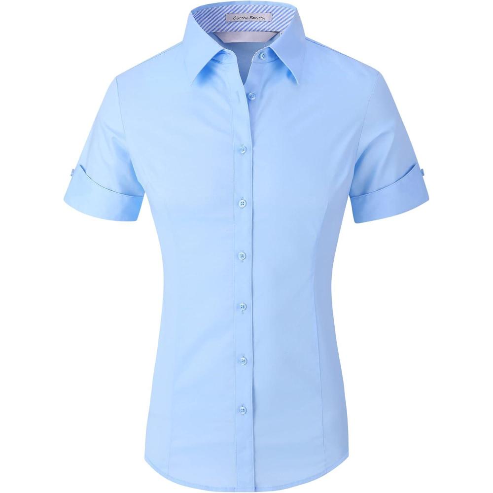 imageAlex Vando Womens Dress Shirts Wrinkle Free Regular Fit Long Sleeve Stretch Work ShirtSs Blue