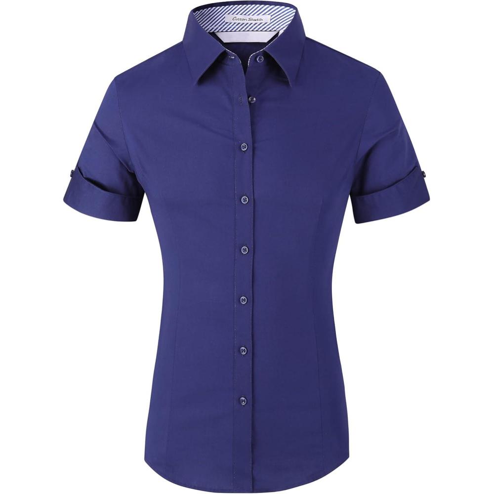 imageAlex Vando Womens Dress Shirts Wrinkle Free Regular Fit Long Sleeve Stretch Work ShirtSs Navy