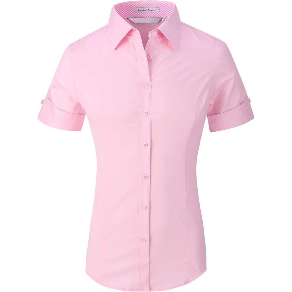 imageAlex Vando Womens Dress Shirts Wrinkle Free Regular Fit Long Sleeve Stretch Work ShirtSs Pink
