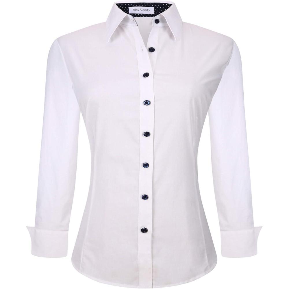 imageAlex Vando Womens Dress Shirts Wrinkle Free Regular Fit Long Sleeve Stretch Work ShirtWhite