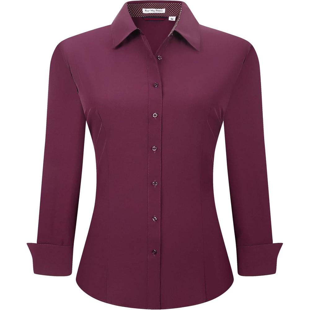 imageAlex Vando Womens Dress Shirts Wrinkle Free Regular Fit Long Sleeve Stretch Work ShirtWine