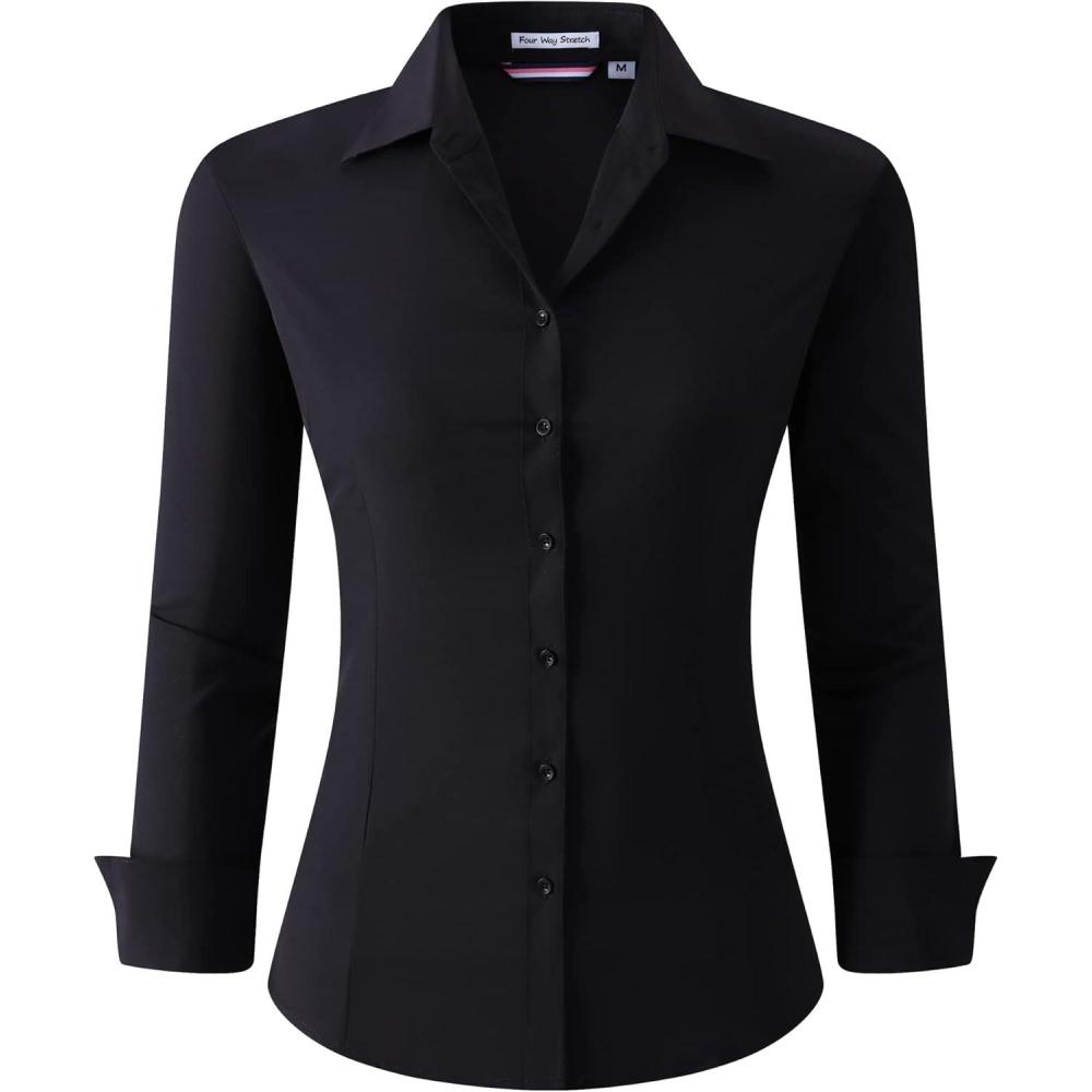 imageAlex Vando Womens Dress Shirts Wrinkle Free Regular Fit Long Sleeve Stretch Work ShirtWrinkle Free Black