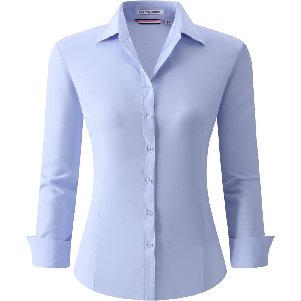 imageAlex Vando Womens Dress Shirts Wrinkle Free Regular Fit Long Sleeve Stretch Work ShirtWrinkle Free Blue