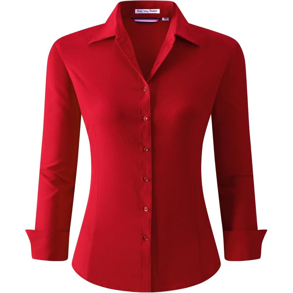 imageAlex Vando Womens Dress Shirts Wrinkle Free Regular Fit Long Sleeve Stretch Work ShirtWrinkle Free Red