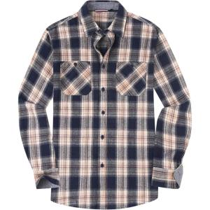 Alex Vando Mens Button Down Shirts Flannel Shirt Long Sleeve(Navy/Khaki N34)