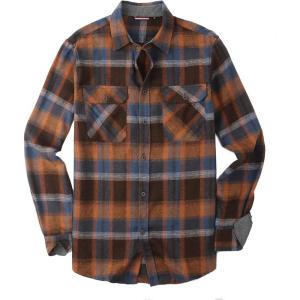 Alex Vando Mens Button Down Shirts Flannel Shirt Long Sleeve(Navy/Orange 408)