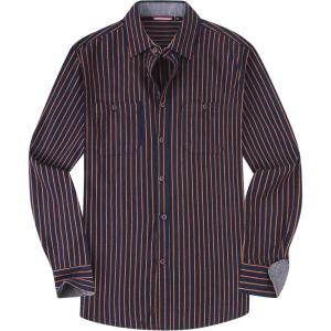 Alex Vando Mens Button Down Shirts Flannel Shirt Long Sleeve(Navy/Orange Stripe)