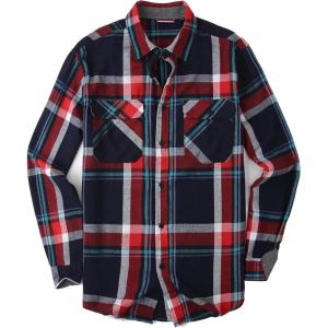 Alex Vando Mens Button Down Shirts Flannel Shirt Long Sleeve(Navy/Red 410)