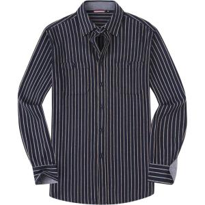 Alex Vando Mens Button Down Shirts Flannel Shirt Long Sleeve(Navy/Yellow Stripe)