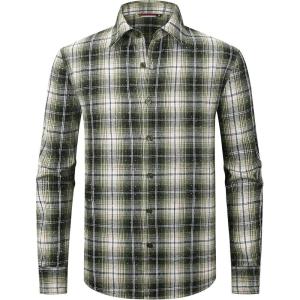Alex Vando Mens Button Down Shirts Flannel Shirt Long Sleeve(Rhinestone Green/Black)
