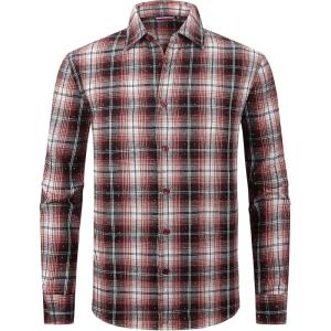 Alex Vando Mens Button Down Shirts Flannel Shirt Long Sleeve(Rhinestone Wine/Black)