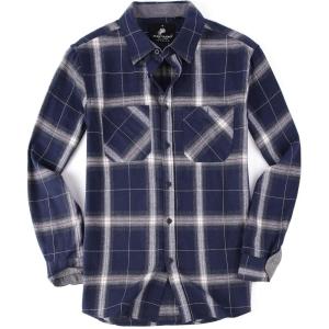 Alex Vando Mens Button Down Shirts Flannel Shirt Long Sleeve(Royal/White)