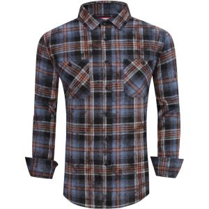 Alex Vando Mens Button Down Shirts Flannel Shirt Long Sleeve(Snow Blue/Brown)