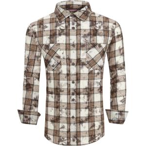 Alex Vando Mens Button Down Shirts Flannel Shirt Long Sleeve(Snow Brown)