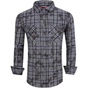 Alex Vando Mens Button Down Shirts Flannel Shirt Long Sleeve(Snow Charcoal)