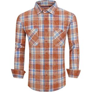 Alex Vando Mens Button Down Shirts Flannel Shirt Long Sleeve(Snow Red)