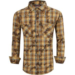 Alex Vando Mens Button Down Shirts Flannel Shirt Long Sleeve(Snow Yellow)