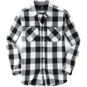 Alex Vando Mens Button Down Shirts Flannel Shirt Long Sleeve(White/Black)