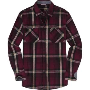 Alex Vando Mens Button Down Shirts Flannel Shirt Long Sleeve(Wine/Khaki N43)