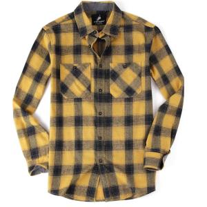 Alex Vando Mens Button Down Shirts Flannel Shirt Long Sleeve(Yellow)