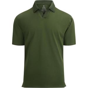 Alex Vando Mens Cotton Polo Shirts V-Neck Short Sleeve Casual Shirts for Men(Army)