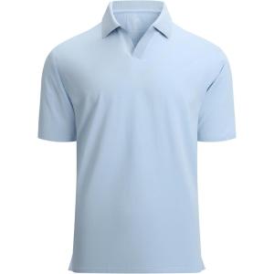 Alex Vando Mens Cotton Polo Shirts V-Neck Short Sleeve Casual Shirts for Men(Blue)