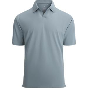 Alex Vando Mens Cotton Polo Shirts V-Neck Short Sleeve Casual Shirts for Men(Dusty Blue)