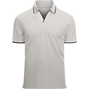 Alex Vando Mens Cotton Polo Shirts V-Neck Short Sleeve Casual Shirts for Men(Fashion Grey)