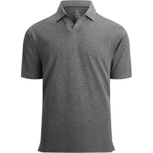 Alex Vando Mens Cotton Polo Shirts V-Neck Short Sleeve Casual Shirts for Men(Grey)