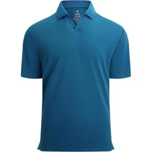 Alex Vando Mens Cotton Polo Shirts V-Neck Short Sleeve Casual Shirts for Men(Teal)