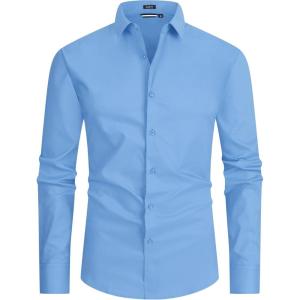 Alex Vando Mens Dress Shirt Easy Care Slim Fit Long Sleeve Cotton Stretch Button Down Shirt(Blue)