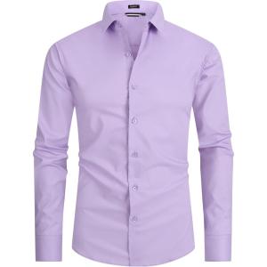 Alex Vando Mens Dress Shirt Easy Care Slim Fit Long Sleeve Cotton Stretch Button Down Shirt(Purple)