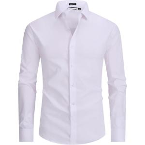 Alex Vando Mens Dress Shirt Easy Care Slim Fit Long Sleeve Cotton Stretch Button Down Shirt(White)