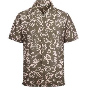 Alex Vando Mens Dress Shirts 4-Way Stretch Wrinkle Free Regular Fit Short Sleeve Men Button Down Shirt(Brown Geometric)