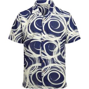 Alex Vando Mens Dress Shirts 4-Way Stretch Wrinkle Free Regular Fit Short Sleeve Men Button Down Shirt(Navy Wave)
