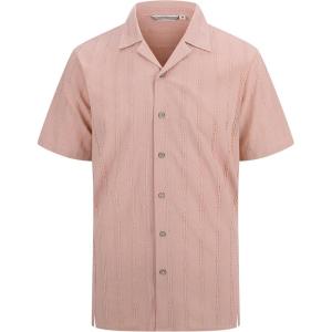 Alex Vando Mens Dress Shirts 4-Way Stretch Wrinkle Free Regular Fit Short Sleeve Men Button Down Shirt(Pink Camp)