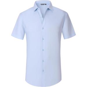 Alex Vando Mens Dress Shirts 4-Way Stretch Wrinkle Free Regular Fit Short Sleeve Men Button Down Shirt(Rayon Blue)