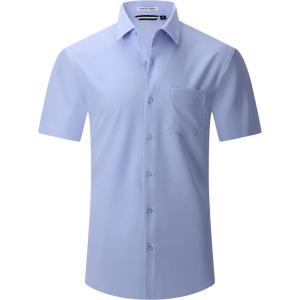 Alex Vando Mens Dress Shirts 4-Way Stretch Wrinkle Free Regular Fit Short Sleeve Men Button Down Shirt(Solid Blue)