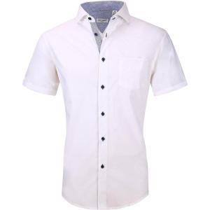 Alex Vando Mens Dress Shirts 4-Way Stretch Wrinkle Free Regular Fit Short Sleeve Men Button Down Shirt(Solid-02-white)