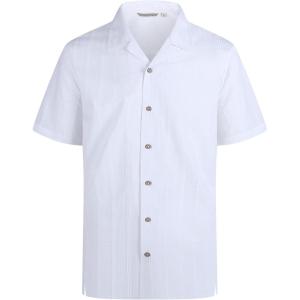Alex Vando Mens Dress Shirts 4-Way Stretch Wrinkle Free Regular Fit Short Sleeve Men Button Down Shirt(White Camp)