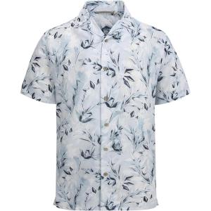 Alex Vando Mens Dress Shirts 4-Way Stretch Wrinkle Free Regular Fit Short Sleeve Men Button Down Shirt(White Leaf)