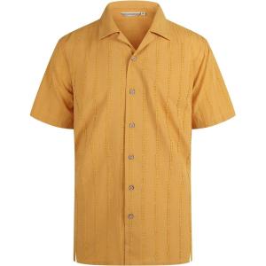 Alex Vando Mens Dress Shirts 4-Way Stretch Wrinkle Free Regular Fit Short Sleeve Men Button Down Shirt(Yellow Camp)