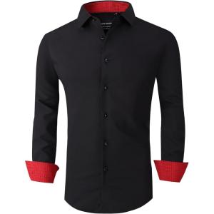 Alex Vando Mens Dress Shirts Regular Fit Long Sleeve Stretch Business Dress Shirts for Men(06 Black)