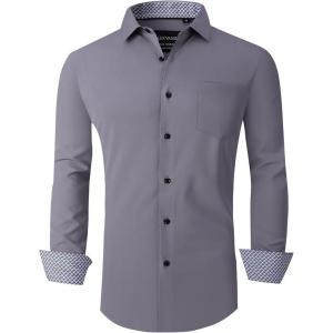 Alex Vando Mens Dress Shirts Regular Fit Long Sleeve Stretch Business Dress Shirts for Men(06 Grey)