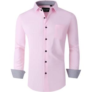 Alex Vando Mens Dress Shirts Regular Fit Long Sleeve Stretch Business Dress Shirts for Men(06 Pink)