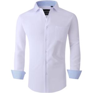 Alex Vando Mens Dress Shirts Regular Fit Long Sleeve Stretch Business Dress Shirts for Men(06 White)