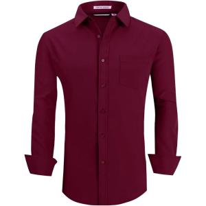 Alex Vando Mens Dress Shirts Regular Fit Long Sleeve Stretch Business Dress Shirts for Men(Burgundy)
