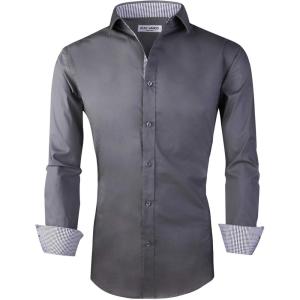 Alex Vando Mens Dress Shirts Regular Fit Long Sleeve Stretch Business Dress Shirts for Men(Charcoal)