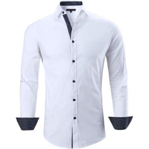 Alex Vando Mens Dress Shirts Regular Fit Long Sleeve Stretch Business Dress Shirts for Men(L17-white)