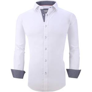 Alex Vando Mens Dress Shirts Regular Fit Long Sleeve Stretch Business Dress Shirts for Men(L19-white)